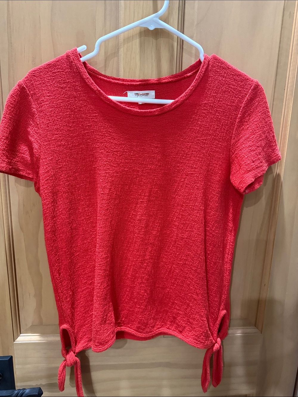 Madewell Red Short Sleeve Tie-Hem Tee, XS